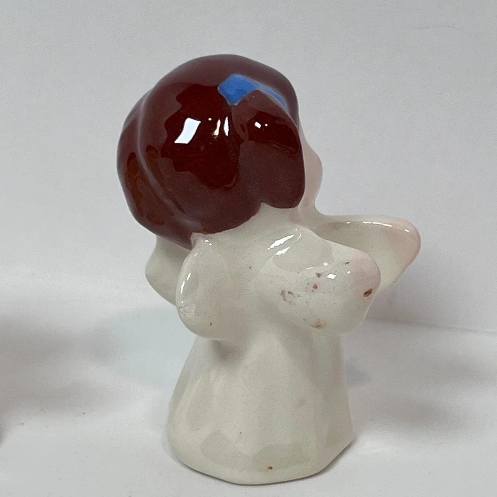 Vintage Angel Taper Candle Huggers Christmas Hand Painted Set of 2 Glossy